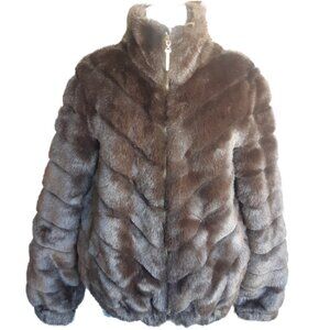 Ellen Tracy SZ M Brown Faux Fur Women's Zip Up Short Jacket